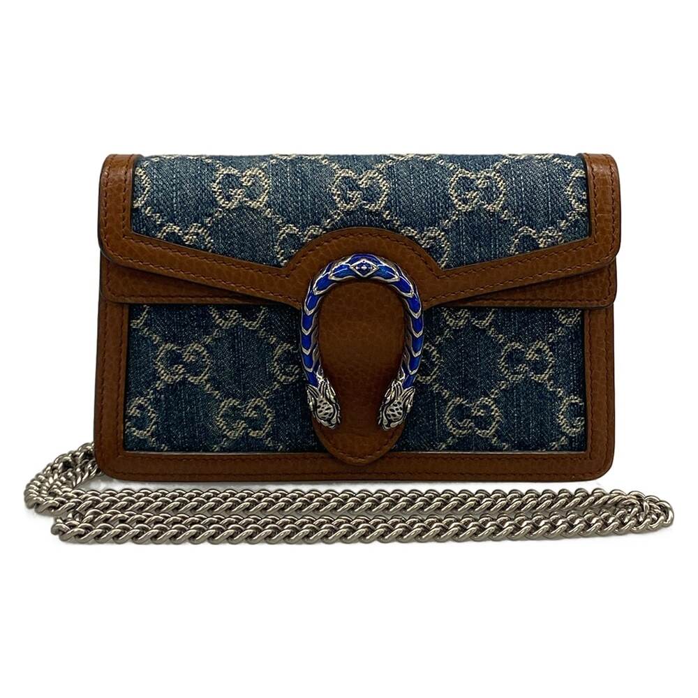 Gucci Dionysus/GG Shoulder Bag 476432 Navy Cream Dark Brown Denim Leather